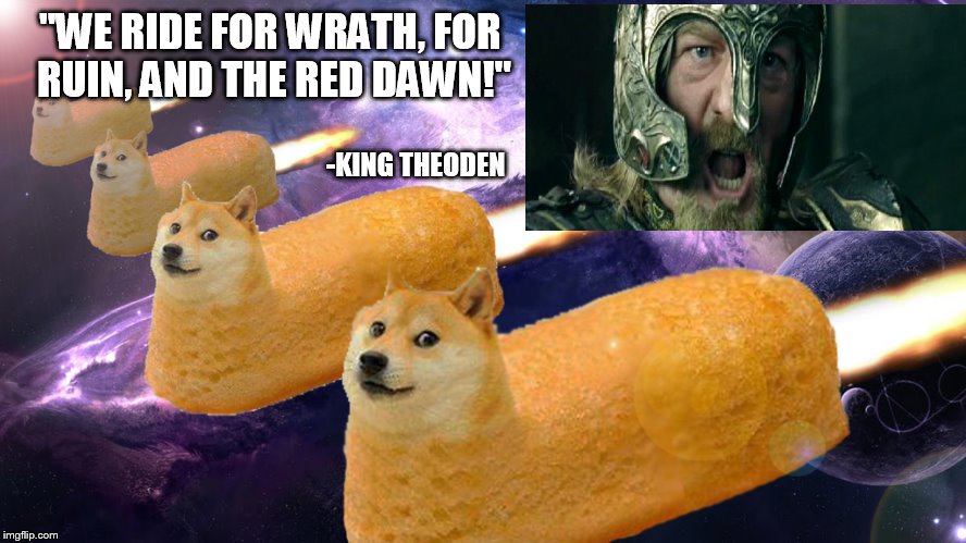 "WE RIDE FOR WRATH, FOR RUIN, AND THE RED DAWN!"; -KING THEODEN | image tagged in lotr,doge | made w/ Imgflip meme maker