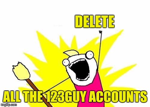 X All The Y Meme | DELETE ALL THE 123GUY ACCOUNTS | image tagged in memes,x all the y | made w/ Imgflip meme maker