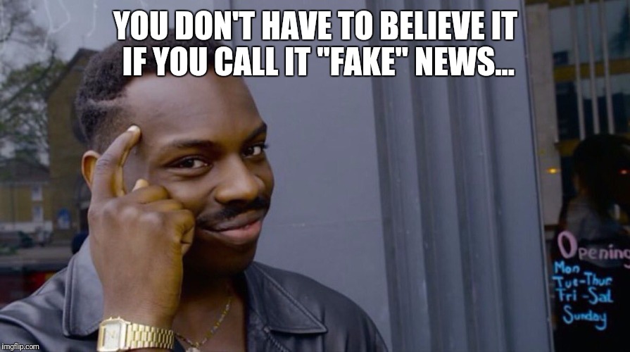 Terrible genius advice | YOU DON'T HAVE TO BELIEVE IT IF YOU CALL IT "FAKE" NEWS... | image tagged in terrible genius advice | made w/ Imgflip meme maker