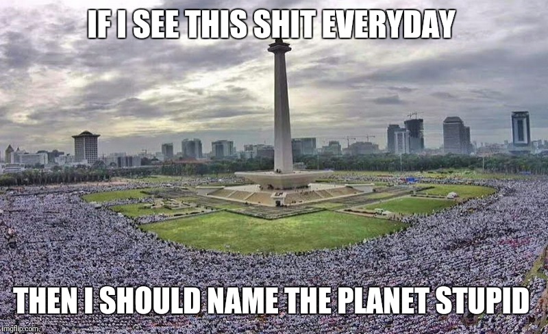 stupid people in large numbers | IF I SEE THIS SHIT EVERYDAY; THEN I SHOULD NAME THE PLANET STUPID | image tagged in stupid people in large numbers | made w/ Imgflip meme maker