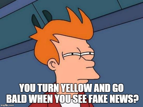 Futurama Fry Meme | YOU TURN YELLOW AND GO BALD WHEN YOU SEE FAKE NEWS? | image tagged in memes,futurama fry | made w/ Imgflip meme maker