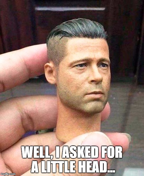 Little Head | WELL, I ASKED FOR A LITTLE HEAD... | image tagged in funny,funny memes,brad pitt,r-rated | made w/ Imgflip meme maker
