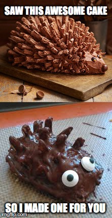 Nice Try | SAW THIS AWESOME CAKE; SO I MADE ONE FOR YOU | image tagged in hedgehog,cake,birthday cake,funny cake,hedgehog cake | made w/ Imgflip meme maker
