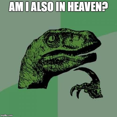 Philosoraptor Meme | AM I ALSO IN HEAVEN? | image tagged in memes,philosoraptor | made w/ Imgflip meme maker