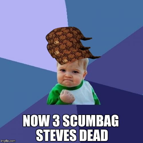 Success Kid Meme | NOW 3 SCUMBAG STEVES DEAD | image tagged in memes,success kid,scumbag | made w/ Imgflip meme maker