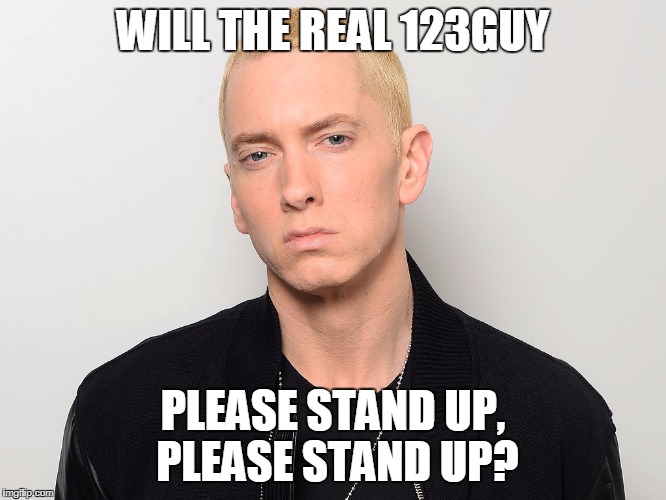 WILL THE REAL 123GUY; PLEASE STAND UP, PLEASE STAND UP? | image tagged in slim shady | made w/ Imgflip meme maker