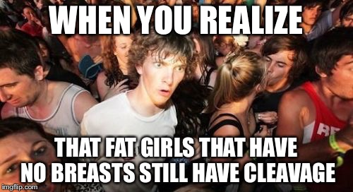 Sudden Clarity Clarence | WHEN YOU REALIZE; THAT FAT GIRLS THAT HAVE NO BREASTS STILL HAVE CLEAVAGE | image tagged in memes,sudden clarity clarence | made w/ Imgflip meme maker