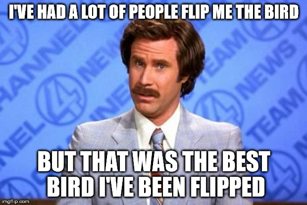 I'VE HAD A LOT OF PEOPLE FLIP ME THE BIRD BUT THAT WAS THE BEST BIRD I'VE BEEN FLIPPED | made w/ Imgflip meme maker