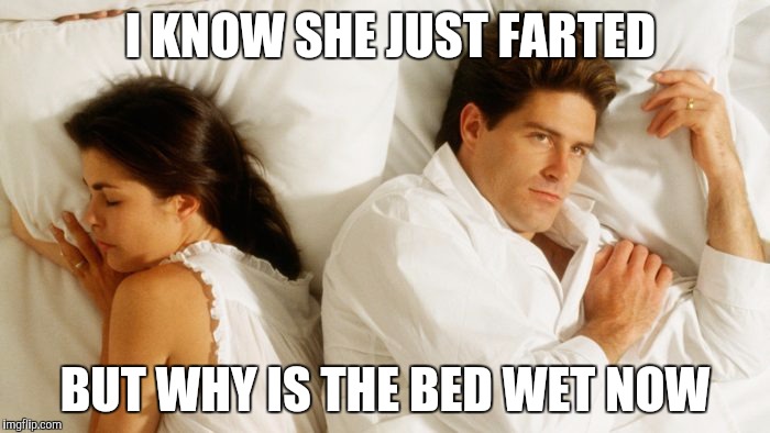 Wet Fart | I KNOW SHE JUST FARTED; BUT WHY IS THE BED WET NOW | image tagged in man thinking in the bed,fart,gross,meme | made w/ Imgflip meme maker
