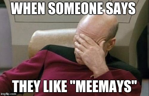 it's pronounced... nevermind | WHEN SOMEONE SAYS; THEY LIKE "MEEMAYS" | image tagged in memes,captain picard facepalm | made w/ Imgflip meme maker