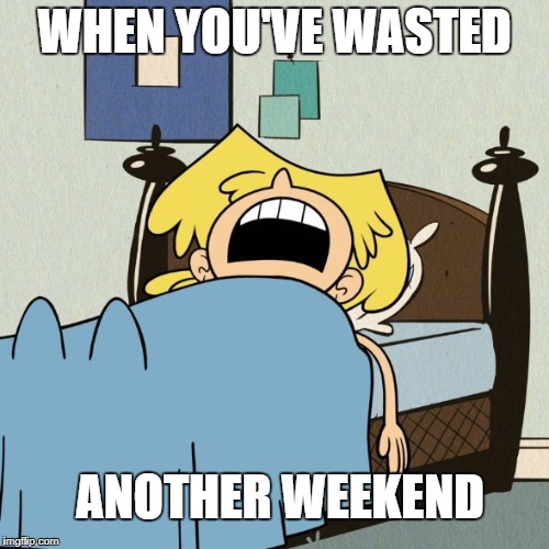 Another Week To Go | WHEN YOU'VE WASTED; ANOTHER WEEKEND | image tagged in the loud house,memes,funny memes,weekend,monday mornings | made w/ Imgflip meme maker