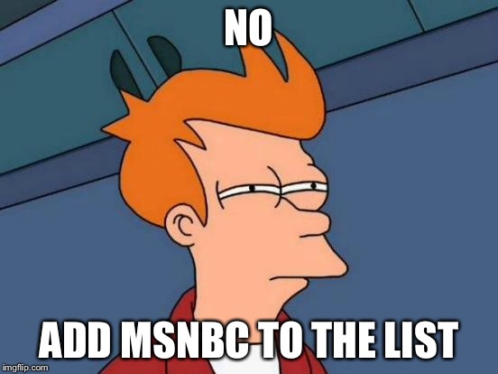 Futurama Fry Meme | NO ADD MSNBC TO THE LIST | image tagged in memes,futurama fry | made w/ Imgflip meme maker