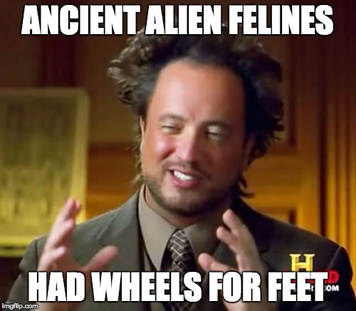 Ancient Aliens Meme | ANCIENT ALIEN FELINES HAD WHEELS FOR FEET | image tagged in memes,ancient aliens | made w/ Imgflip meme maker
