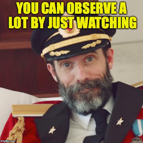Captain Obvious | YOU CAN OBSERVE A LOT BY JUST WATCHING | image tagged in captain obvious | made w/ Imgflip meme maker