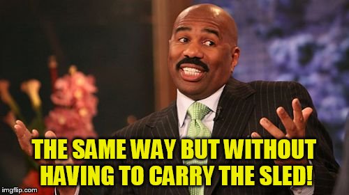 Steve Harvey Meme | THE SAME WAY BUT WITHOUT HAVING TO CARRY THE SLED! | image tagged in memes,steve harvey | made w/ Imgflip meme maker