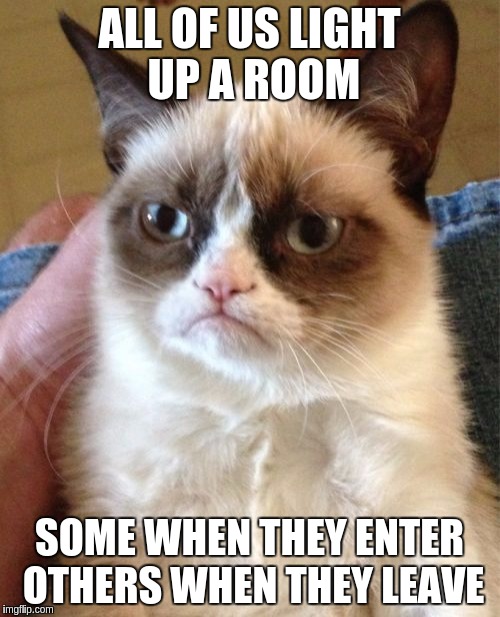 You're not annoying! | ALL OF US LIGHT UP A ROOM SOME WHEN THEY ENTER OTHERS WHEN THEY LEAVE | image tagged in memes,grumpy cat,funny,annoying | made w/ Imgflip meme maker