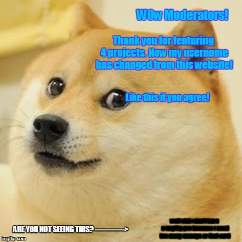 Doge | W0w Moderators! Thank you for featuring 4 projects. Now my username has changed from this website! Like this if you agree! well shit i don't have a imgflip pro because i need too many moneys or that card; ARE YOU NOT SEEING THIS? -------------> | image tagged in memes,doge | made w/ Imgflip meme maker