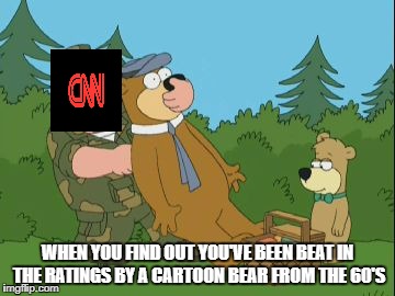 WHEN YOU FIND OUT YOU'VE BEEN BEAT IN THE RATINGS BY A CARTOON BEAR FROM THE 60'S | image tagged in cnn,cnn fake news,yogi bear | made w/ Imgflip meme maker