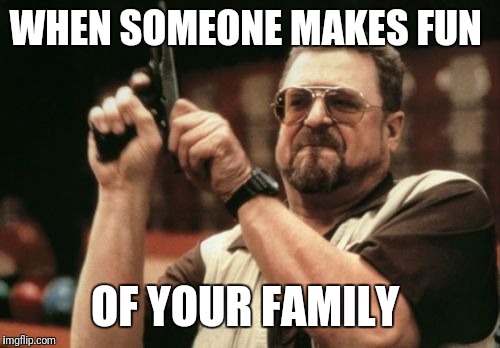 Am I The Only One Around Here Meme | WHEN SOMEONE MAKES FUN; OF YOUR FAMILY | image tagged in memes,am i the only one around here | made w/ Imgflip meme maker