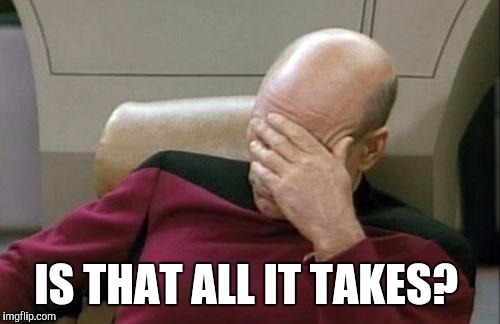 Captain Picard Facepalm Meme | IS THAT ALL IT TAKES? | image tagged in memes,captain picard facepalm | made w/ Imgflip meme maker