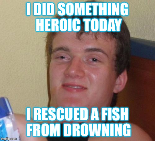 10 Guy | I DID SOMETHING HEROIC TODAY; I RESCUED A FISH FROM DROWNING | image tagged in memes,10 guy | made w/ Imgflip meme maker