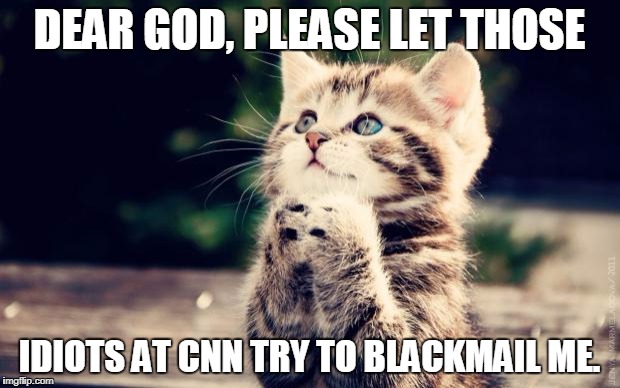 If cnn thinks they're hurting now, wait until they come after someone who fights back. | DEAR GOD, PLEASE LET THOSE; IDIOTS AT CNN TRY TO BLACKMAIL ME. | image tagged in praying kitty,cnn fake news,cnn blackmail,losers,funny memes | made w/ Imgflip meme maker