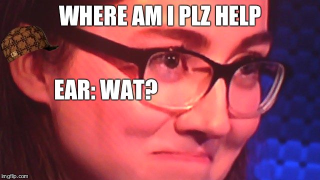 WHERE AM I PLZ HELP; EAR: WAT? | image tagged in the face of wierdness,scumbag | made w/ Imgflip meme maker