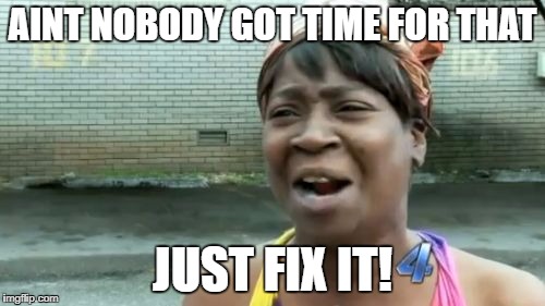 Ain't Nobody Got Time For That Meme | AINT NOBODY GOT TIME FOR THAT; JUST FIX IT! | image tagged in memes,aint nobody got time for that | made w/ Imgflip meme maker