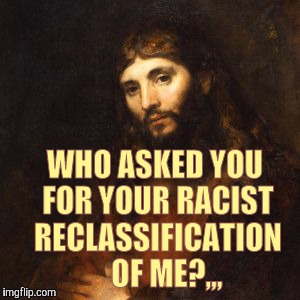 Mellow Bro Jesus | WHO ASKED YOU FOR YOUR RACIST RECLASSIFICATION    OF ME?,,, | image tagged in mellow bro jesus | made w/ Imgflip meme maker