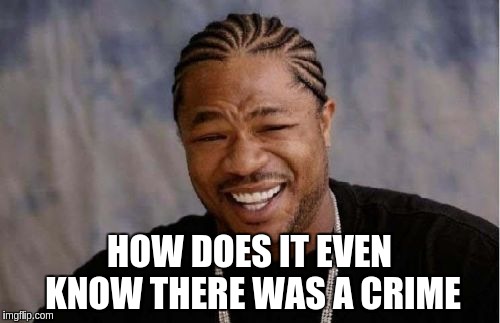 Yo Dawg Heard You Meme | HOW DOES IT EVEN KNOW THERE WAS A CRIME | image tagged in memes,yo dawg heard you | made w/ Imgflip meme maker