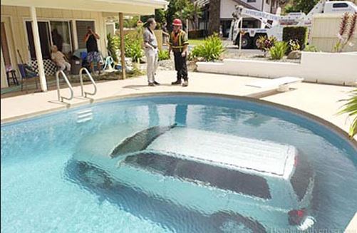 Car in swimming pool Blank Meme Template