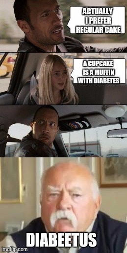 ACTUALLY I PREFER REGULAR CAKE A CUPCAKE IS A MUFFIN WITH DIABETES DIABEETUS | made w/ Imgflip meme maker