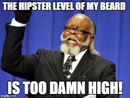 Too Damn High Meme | THE HIPSTER LEVEL OF MY BEARD; IS TOO DAMN HIGH! | image tagged in memes,too damn high | made w/ Imgflip meme maker