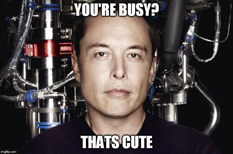 YOU'RE BUSY? THATS CUTE | image tagged in elon musk | made w/ Imgflip meme maker