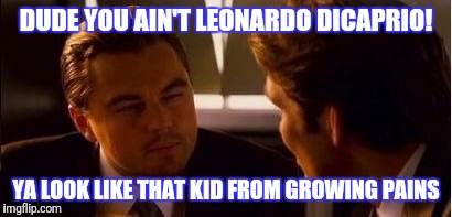 Leonardo | DUDE YOU AIN'T LEONARDO DICAPRIO! YA LOOK LIKE THAT KID FROM GROWING PAINS | image tagged in leonardo | made w/ Imgflip meme maker