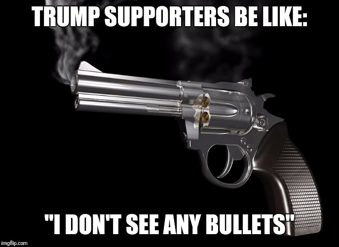 TRUMP SUPPORTERS BE LIKE:; "I DON'T SEE ANY BULLETS" | image tagged in donald trump,trump supporters | made w/ Imgflip meme maker