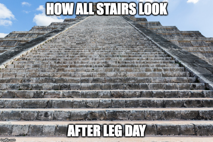 Temple stairs | HOW ALL STAIRS LOOK; AFTER LEG DAY | image tagged in temple stairs | made w/ Imgflip meme maker