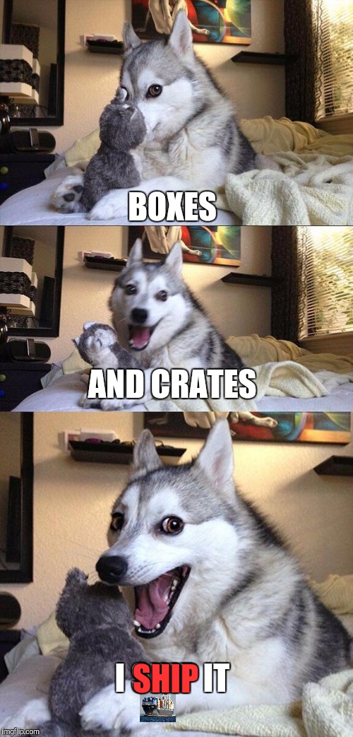 Ultimate OTP | BOXES; AND CRATES; SHIP; I SHIP IT | image tagged in memes,bad pun dog | made w/ Imgflip meme maker