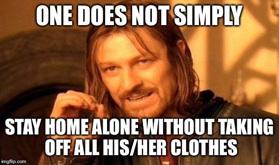 One Does Not Simply Meme | ONE DOES NOT SIMPLY; STAY HOME ALONE WITHOUT TAKING OFF ALL HIS/HER CLOTHES | image tagged in memes,one does not simply | made w/ Imgflip meme maker
