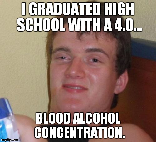 123 Guy | I GRADUATED HIGH SCHOOL WITH A 4.0... BLOOD ALCOHOL CONCENTRATION. | image tagged in memes,10 guy,alcohol | made w/ Imgflip meme maker