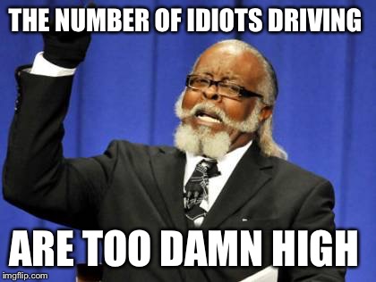 Too Damn High | THE NUMBER OF IDIOTS DRIVING; ARE TOO DAMN HIGH | image tagged in memes,too damn high | made w/ Imgflip meme maker