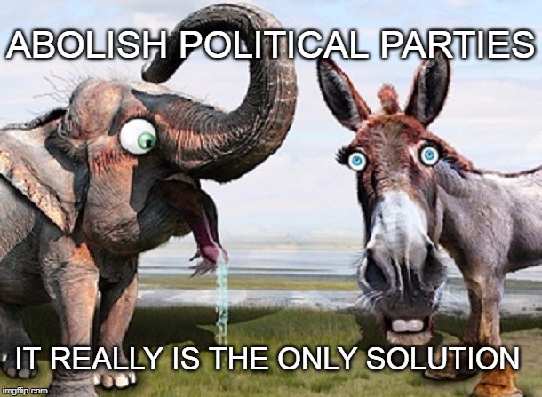 Abolish Political Parties | ABOLISH POLITICAL PARTIES; IT REALLY IS THE ONLY SOLUTION | image tagged in politics,parties,corrupt government | made w/ Imgflip meme maker