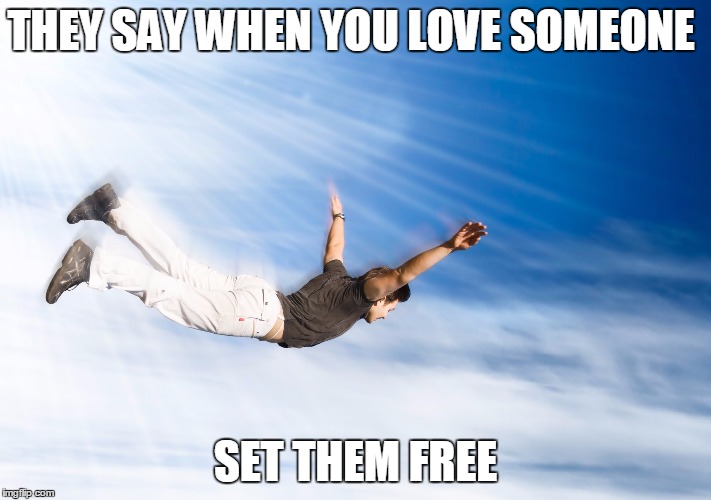 Good Riddance | THEY SAY WHEN YOU LOVE SOMEONE; SET THEM FREE | image tagged in memes,flying | made w/ Imgflip meme maker
