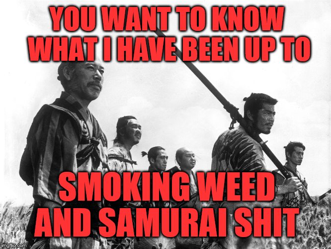 What have you been up to? | YOU WANT TO KNOW WHAT I HAVE BEEN UP TO; SMOKING WEED AND SAMURAI SHIT | image tagged in funny memes,memes,for honor,smoke weed everyday,samurai | made w/ Imgflip meme maker