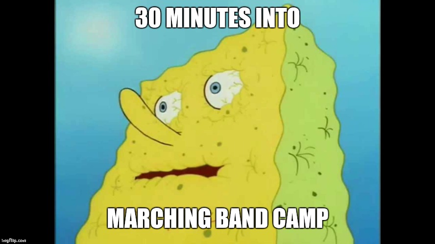 Dry Spongebob | 30 MINUTES INTO; MARCHING BAND CAMP | image tagged in dry spongebob | made w/ Imgflip meme maker