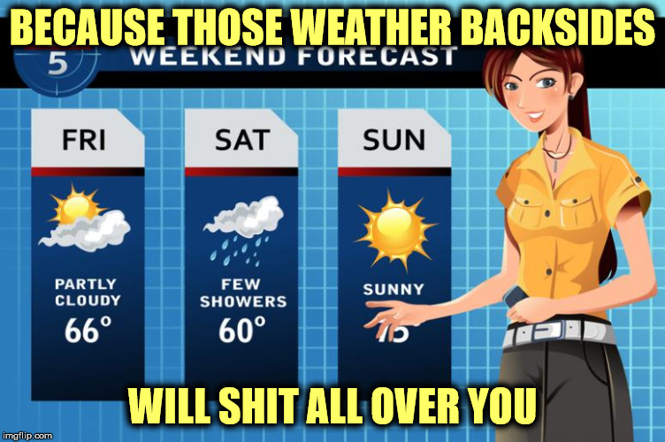 BECAUSE THOSE WEATHER BACKSIDES WILL SHIT ALL OVER YOU | made w/ Imgflip meme maker
