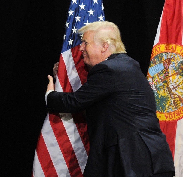 High Quality Trump Hugging Flag Blank Meme Template