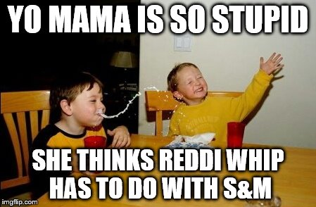 I'll put up $50 saying this will be marked NSFW within an hour | YO MAMA IS SO STUPID; SHE THINKS REDDI WHIP HAS TO DO WITH S&M | image tagged in memes,yo mamas so fat | made w/ Imgflip meme maker