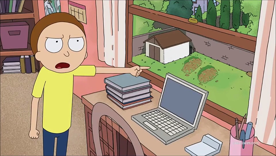 Morty pointing to the backyard Blank Meme Template