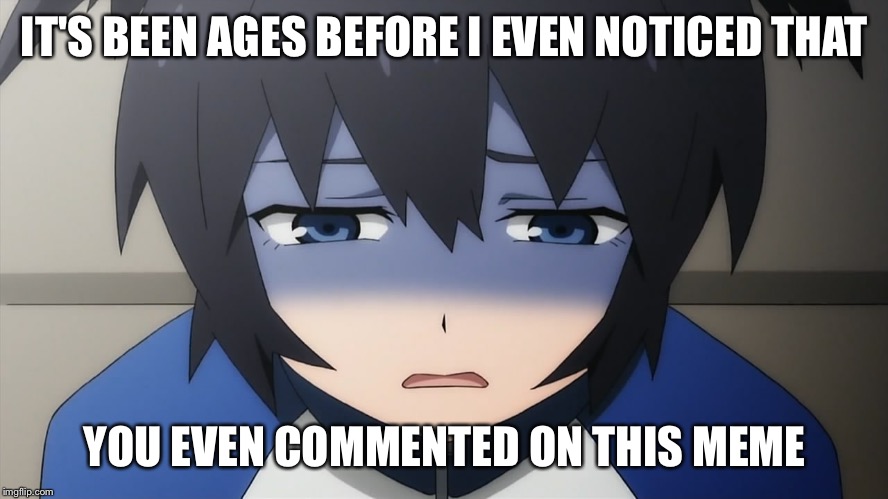 Ashamed anime girl | IT'S BEEN AGES BEFORE I EVEN NOTICED THAT YOU EVEN COMMENTED ON THIS MEME | image tagged in ashamed anime girl | made w/ Imgflip meme maker